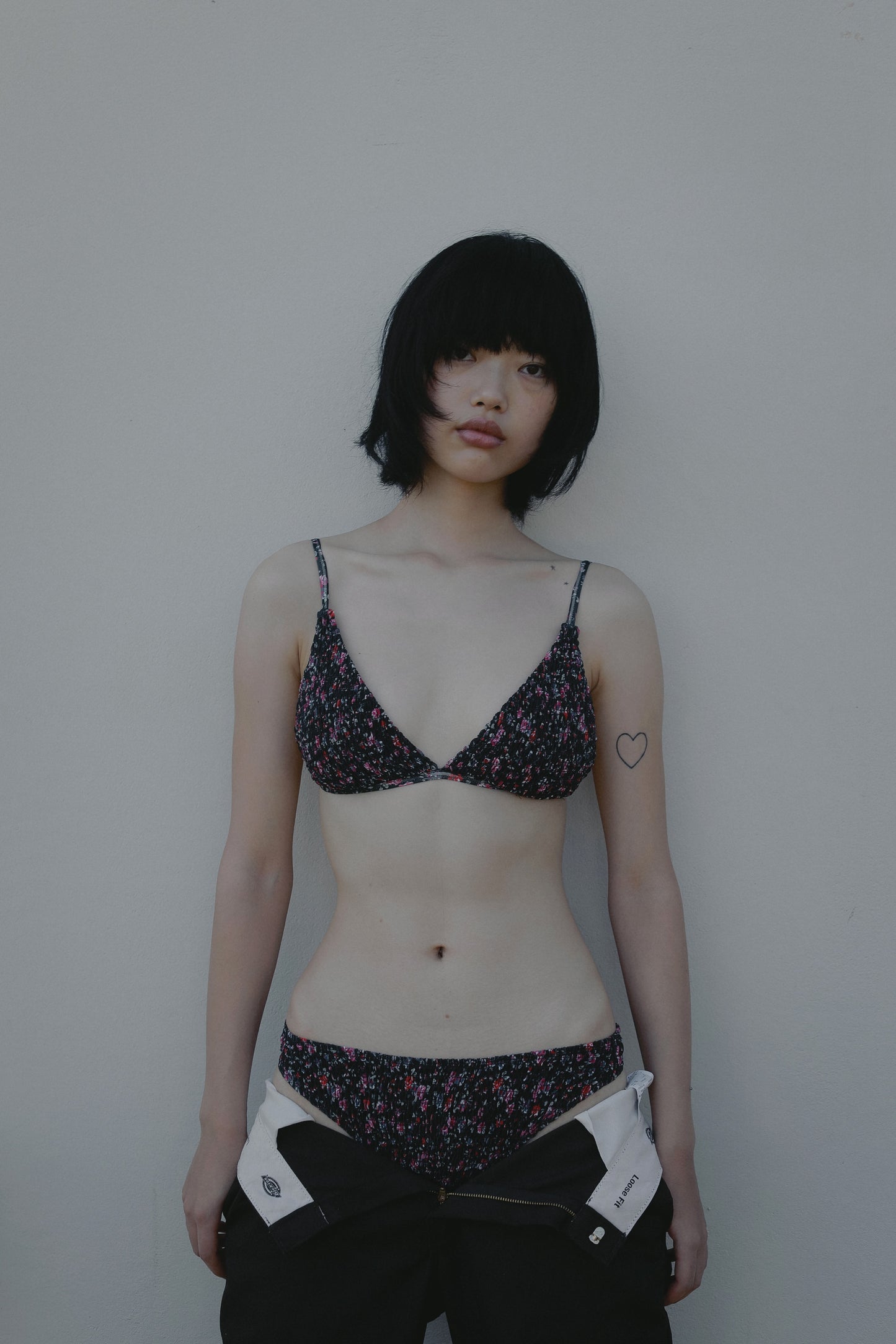 Shirring Flower Triangle Top