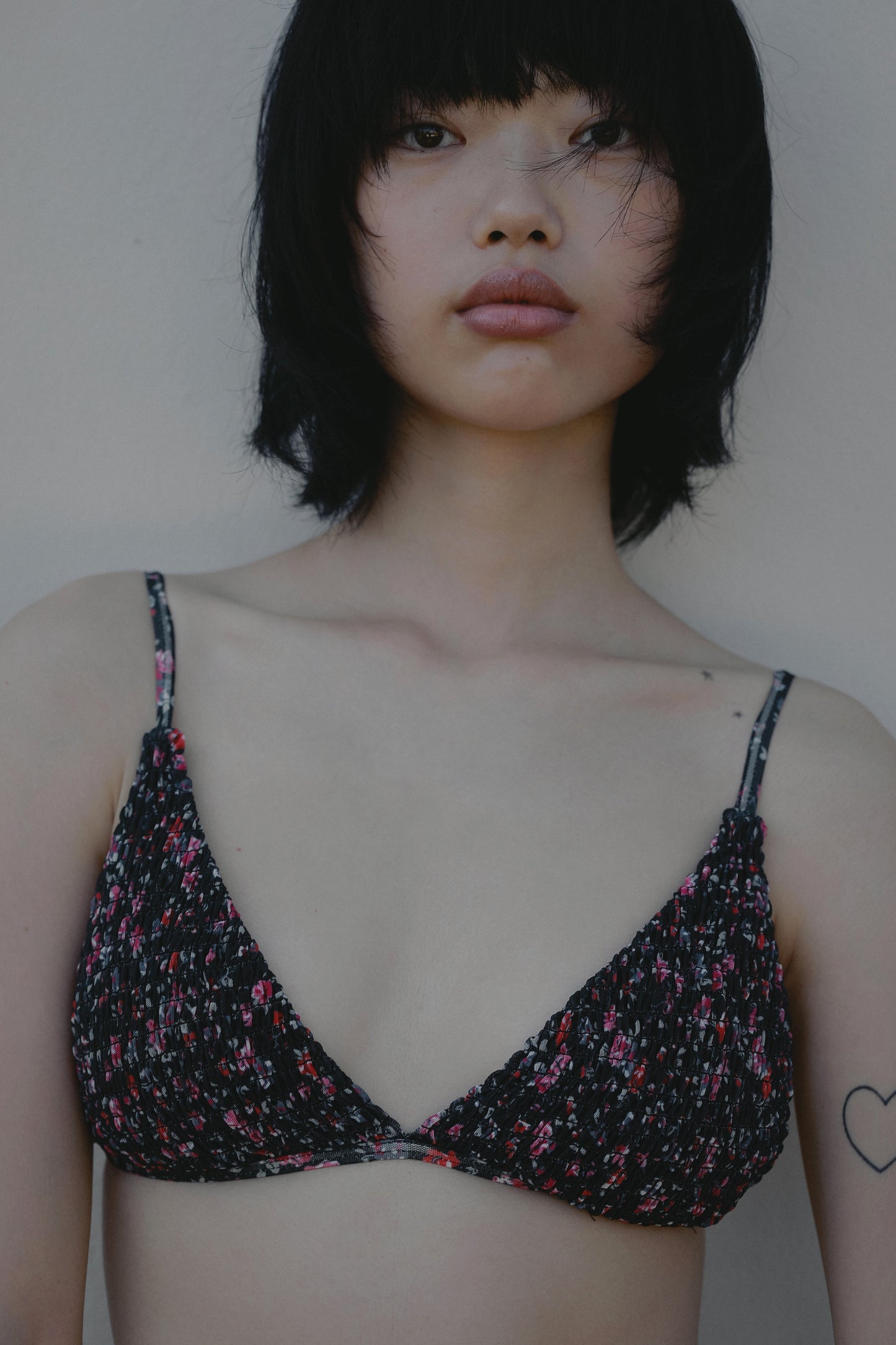 Shirring Flower Triangle Top