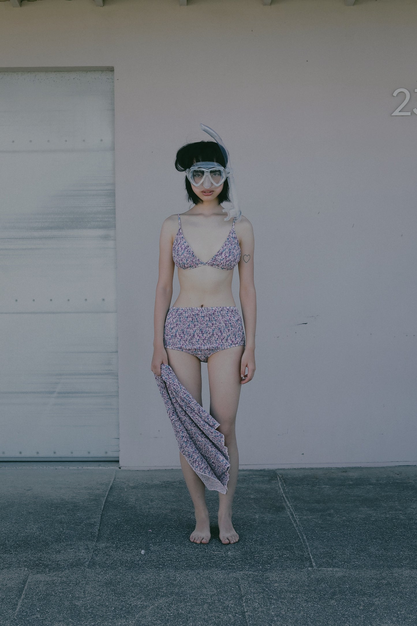 Shirring Flower Triangle Top