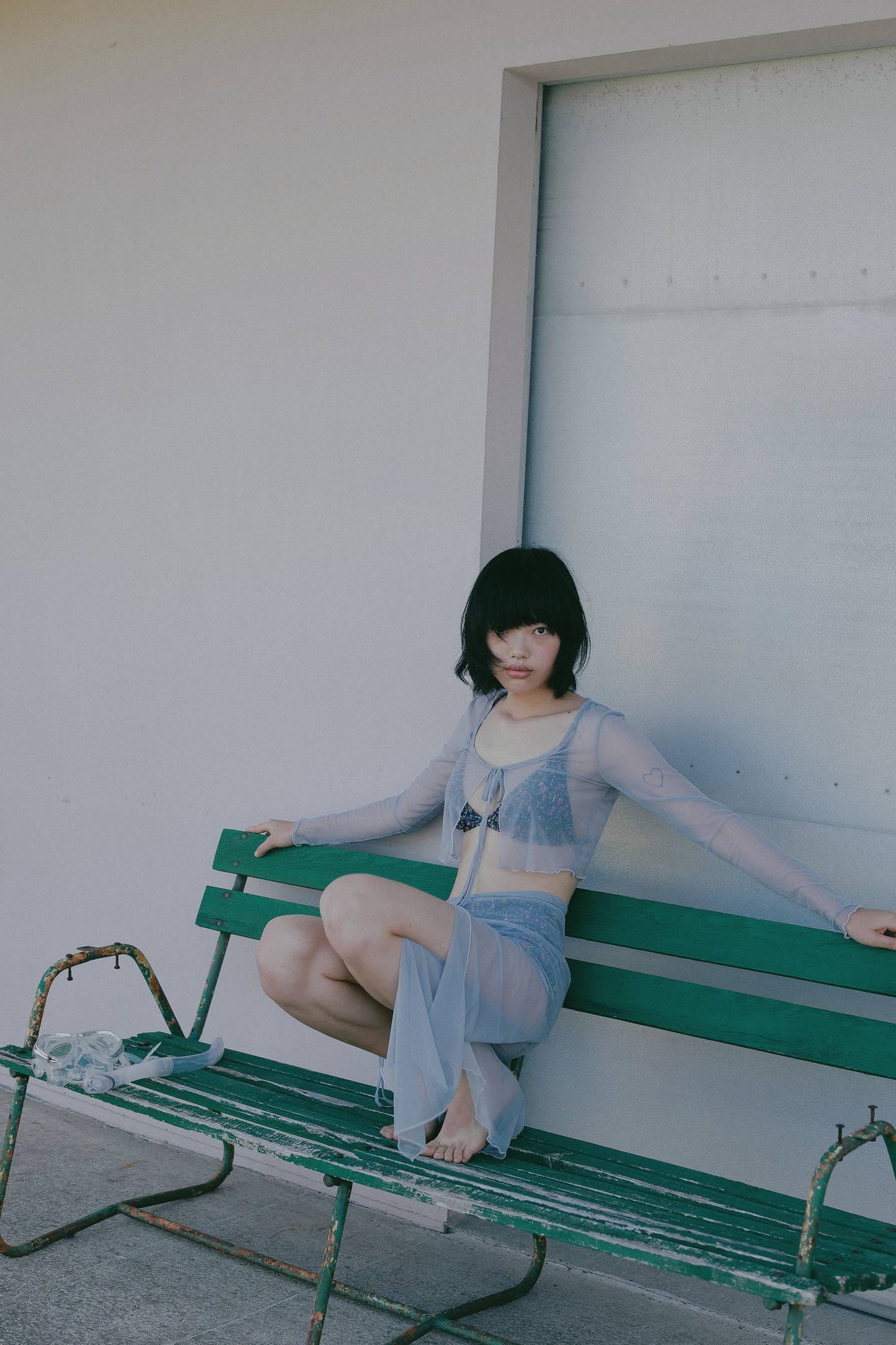 Shirring Flower Triangle Top